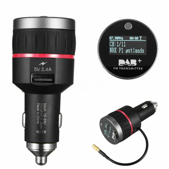 Car DAB + Digital Radio USB Adapter Receiver Tuner + FM Transmitter + Antenna 5V