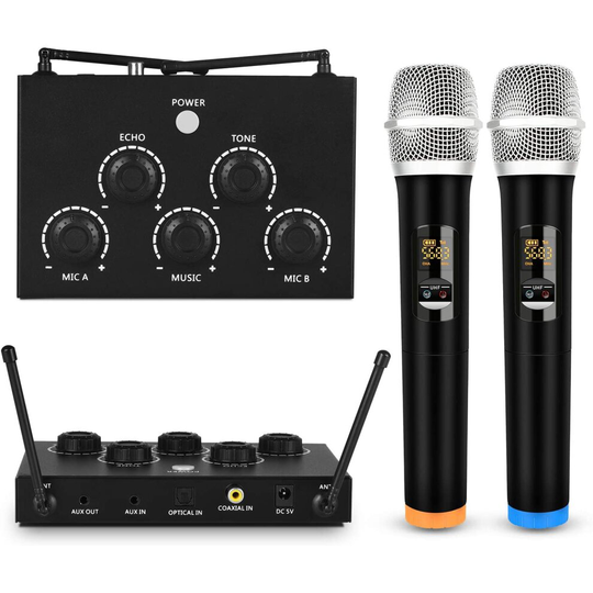 Rybozen Karaoke Microphone Mixer System Set with Wireless Microphones