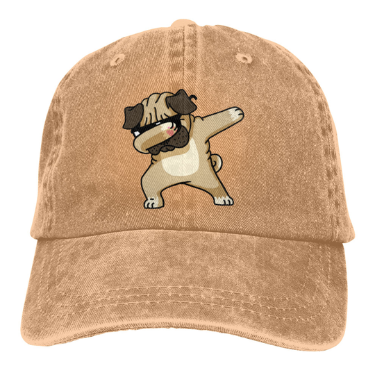 (Brown) Dabbing Sunglasses Pug Denim Baseball Caps
