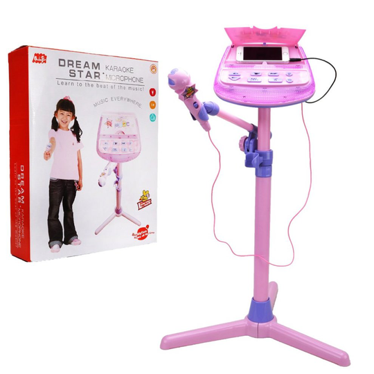 Kids Karaoke Microphone Musical Toys - Wishtime ZM16038 Kids Pink Karaoke Adjustable Stand With External Music Function & Flashing Lights Toy for...