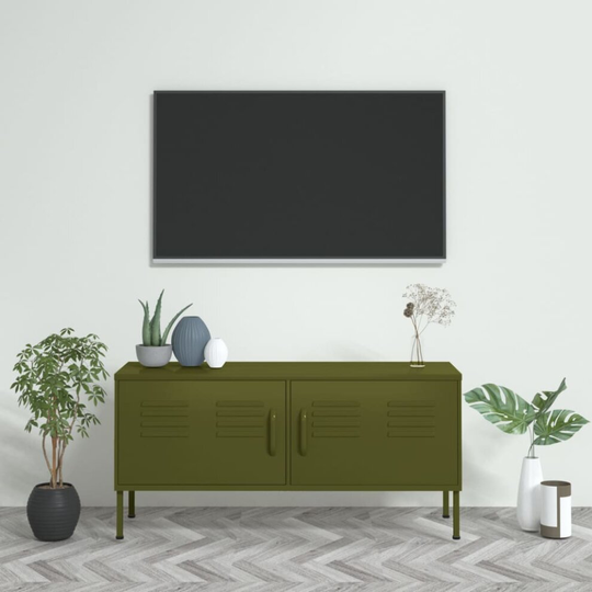 vidaXL TV Cabinet Olive Green Steel TV Stands Unit Stereo Cabinet Media Unit