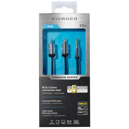 Vivanco Premium 3.5mm Stereo Jack to Twin Phono RCA 2.5m Audio Cable