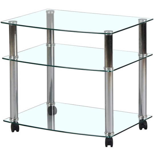 (Clear) Charles Jacobs Glass Trolley Stand For TV Television Hifi Stereo Portable Wheels