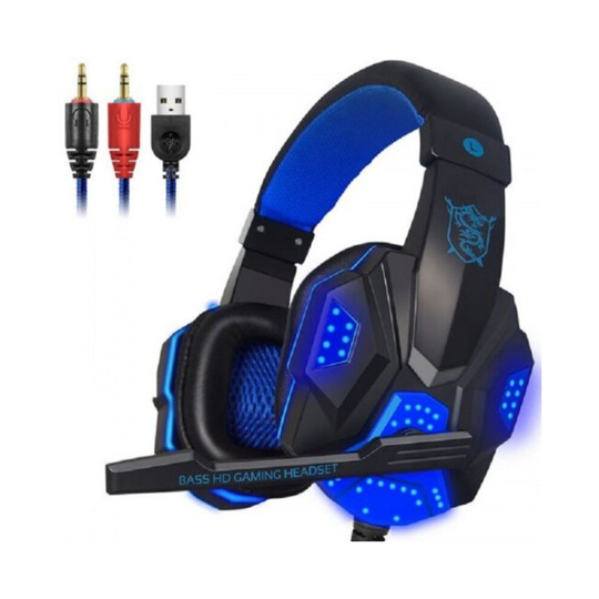 Wired Gaming Headset Stereo Headphone Earphone With Led Light Mic For Pc Laptop- Blue