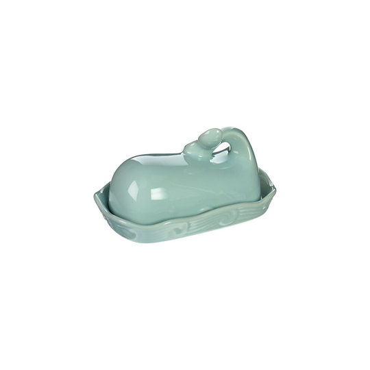 Creative Co-op DA4866 Aqua Whale Shaped Butter Dish with Lid