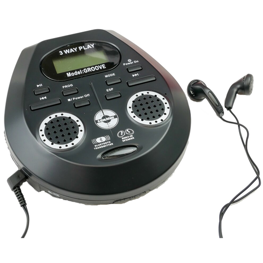 Steepletone Groove CD Discman, Built-In SPEAKERS, Ultra Compact Personal CD Player, Bluetooth Transmitter (music to Bluetooth speaker, or headphones)