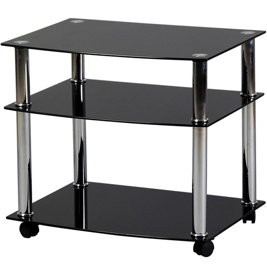 (Black) Charles Jacobs Glass Trolley Stand For TV Television Hifi Stereo Portable Wheels