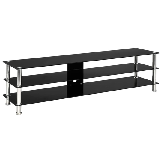 vidaXL TV Stand Black 150cm Tempered Glass HiFi Stand Stereo Plasma Table Rack