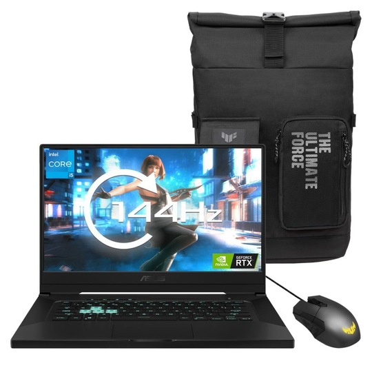 ASUS TUF Dash FX516PE, Intel Core i5-11300H, NVIDIA GeForce RTX 3050 Ti, 8GB RAM, 512GB SSD, 144Hz 15.6" Full HD, Windows 10 Gaming Laptop, Includes TUF Mouse & Rucksack
