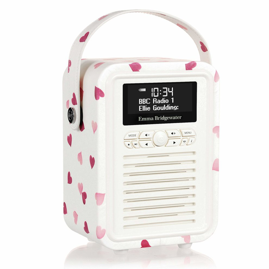 VQ Retro Mini DAB and DAB+ Digital Radio with FM, Bluetooth, Alarm Clock - Emma Bridgewater Pink Hearts