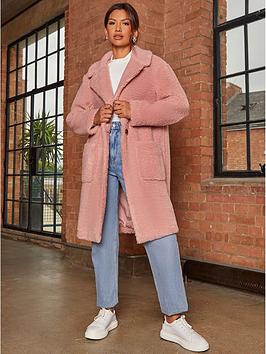 Chi Chi London Teddy Coat - Blush, Blush, Size 6, Women