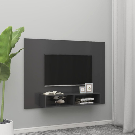 vidaXL Wall TV Cabinet Grey Chipboard Wall Side Plasma Hifi Stereo Cabinet