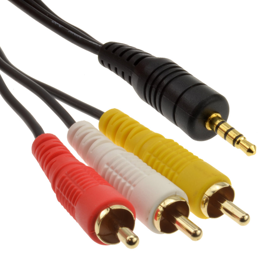 kenable 4 Pole 3.5mm Jack To 3 x RCA Composite & Stereo Audio Cable 2m