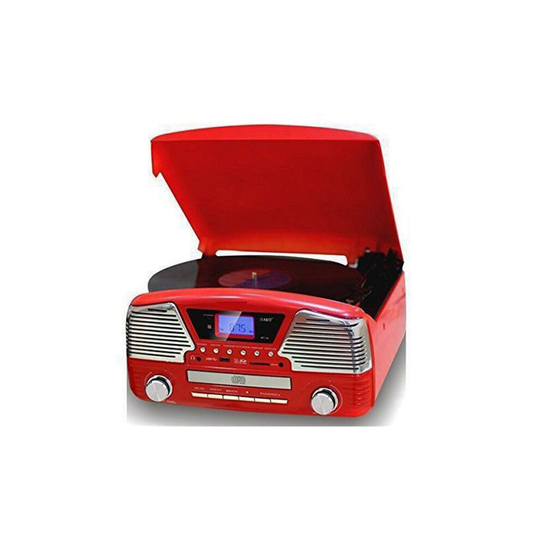 (Red) Retro Fusion Music Centre Vinyl CD MP3 Radio & USB