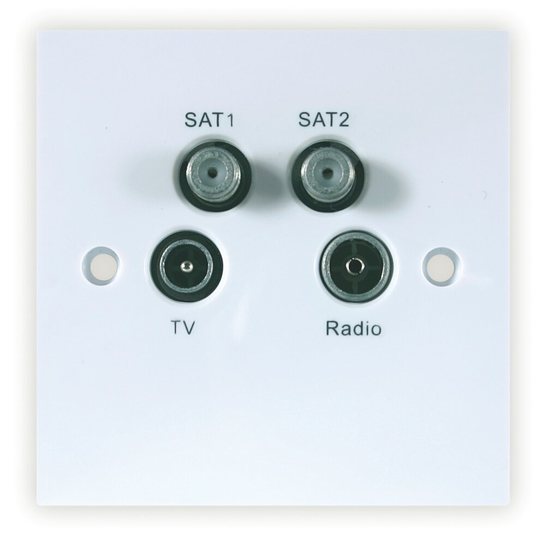 Triax TV RADIO FM SAT1 SAT2 Return Quad Screened Wall Outlet Faceplate -304109