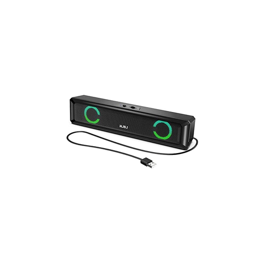 NJSJ USB Computer Speaker,Wired Mini PC Soundbar with 6W Powerful Stereo Sound,RGB LED Light Up Volume Control,Space Saving Design Portable Sound