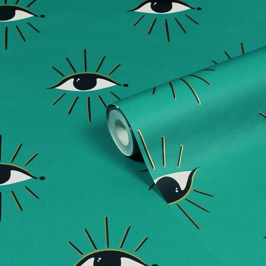 Furn. Theia Turquoise Abstract Eyes Foiled Wallpaper