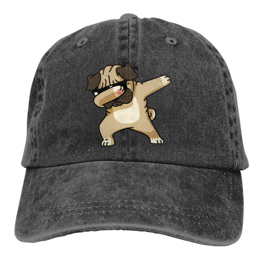 (Black) Dabbing Sunglasses Pug Denim Baseball Caps
