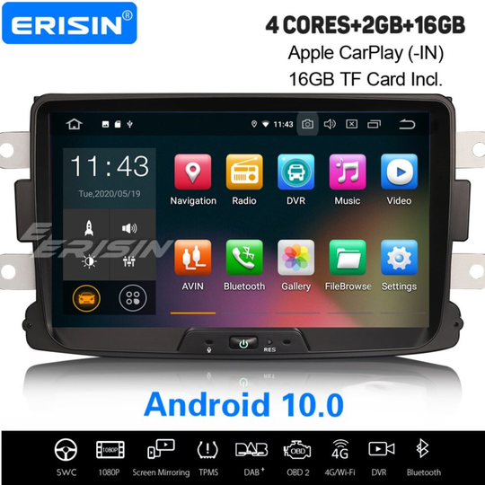 8" Android 10.0 Car Stereo DAB+ Sat Nav WiFi CarPlay Renault Dacia Sandero Logan Captur Dokker