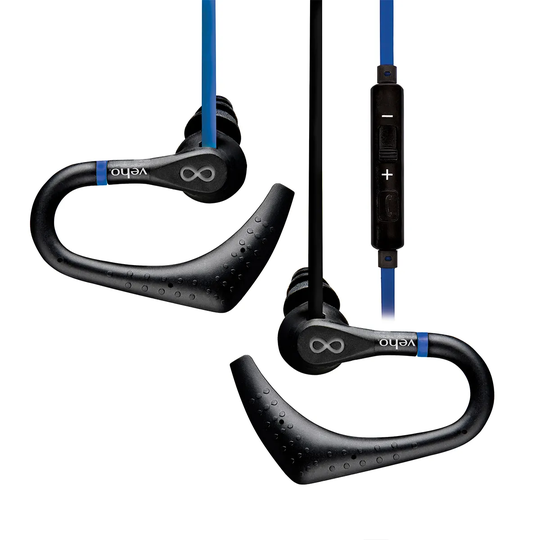 Veho ZS-3 Water Resistant Sports Earphones with Ear Hooks and Mic/Remote - Blue/Black