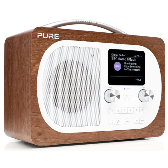Pure Evoke H4 Portable DAB/DAB+/FM Radio with Bluetooth Music Streaming, Alarms, Snooze Handle and Full Colour Display - Walnut