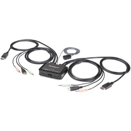 StarTech.com 2 Port DisplayPort KVM Switch - 4K 60Hz - UHD DP 1.2 USB KVM Switch w/ 4ft Cables & Audio