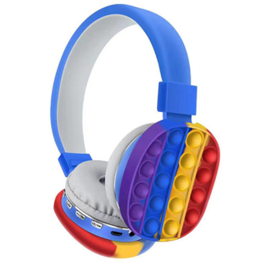 (Blue) Kids Headset Toy Fidget Wireless Stereo Trendy Decompression Colorful Headphone Bluetooth