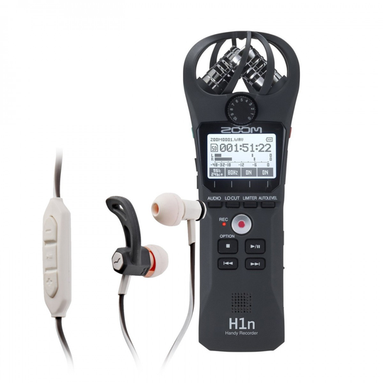 Zoom H1n Recorder Black with In-Ear Headphones