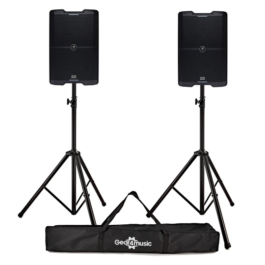 Mackie SRM210 V-Class 10 Active PA Speakers Pair with Stands & Bag
