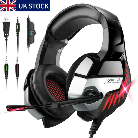 (Red ) Onikuma 3.5mm LED Gaming Headphone Headset MIC for PC Laptop PS4 Xbox One Switch