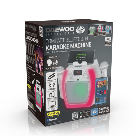 DAEWOO COMPACT BLUETOOTH KARAOKE MACHINE BUILT IN VOICE CHANGER