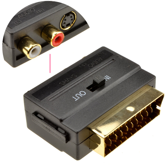 kenable SCART Adapter 2 x RCA Audio Phonos & SVHS Video with In Out Switch