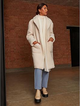 Chi Chi London Teddy Coat - Cream, Cream, Size 10, Women