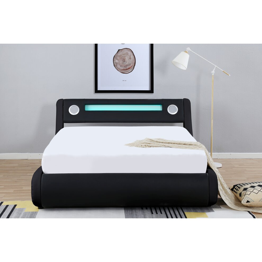 (Black, King) Bluetooth Speaker LED Gas Lift Ottoman Storage Bed