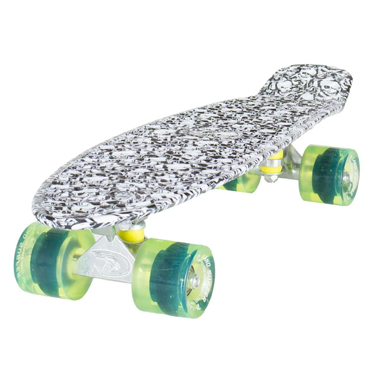 Land Surfer Cruiser Skateboard 22" Skull Board/Clear Green Wheels