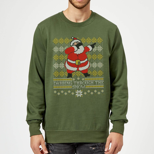 Dabbing through the snow Fair Isle Sweatshirt - Forest Green - XXL