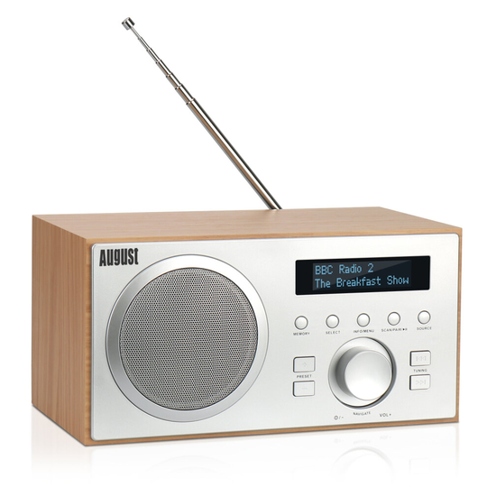 August MB420 DAB DAB+ FM Digital Radio Tuner, Dual Alarm Clock with AUX, Line-out, Mains Powered LCD Screen 40 Station Presets