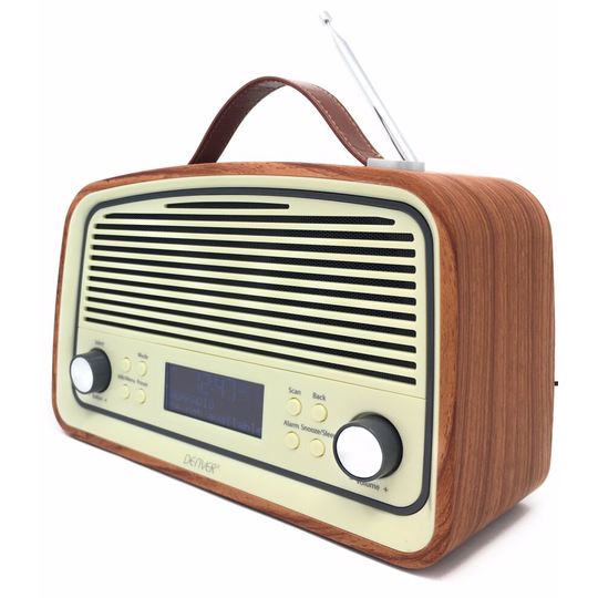 (Dark Wood) Denver DAB-38 Retro DAB Radio with 2.4 Inch Display, DAB+ and Clock / Alarm