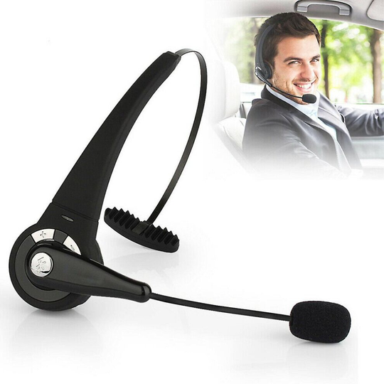 (Black) Wireless Headset Truck Driver Noise Cancelling Over-head Bluetooth Headphones With Charging Base