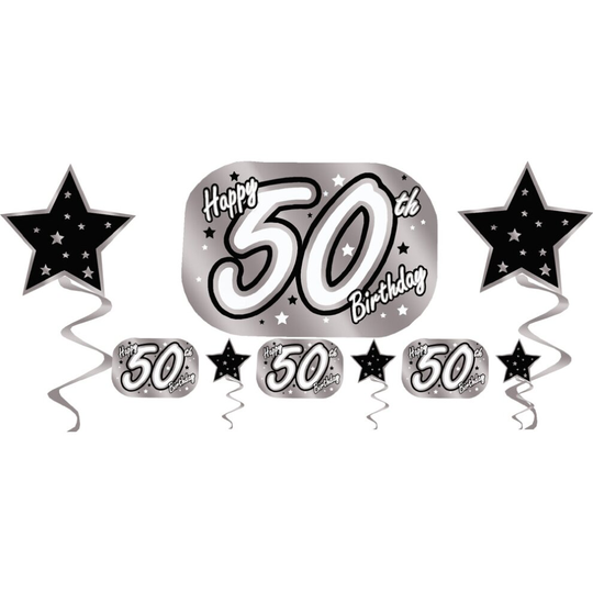 (50th, Black & Silver) Aged Birthday Garland Party Decoration