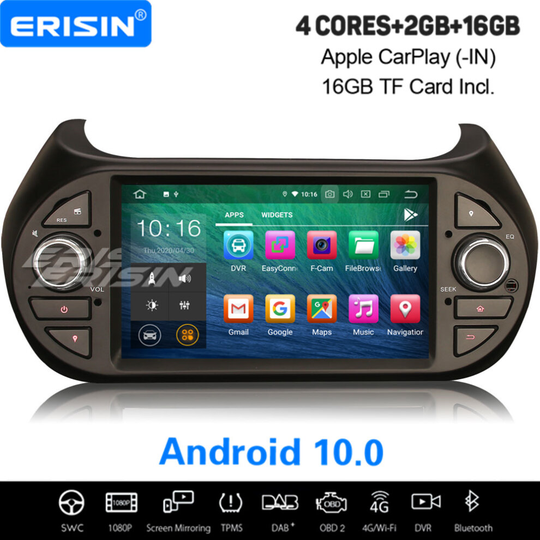 Android 10.0 Car Stereo DAB+ Sat Nav WiFi CarPlay OBD2 For Fiat Fiorino Citroen Nemo Peugeot Bipper