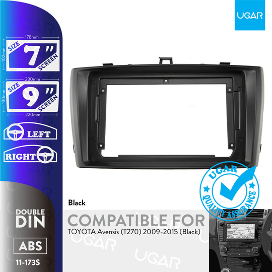 UGAR 7 inch / 9 inch Compatible for TOYOTA Avensis (T270) 2009-2015 (Black) Radio Stereo Dash Installation Mount Kit