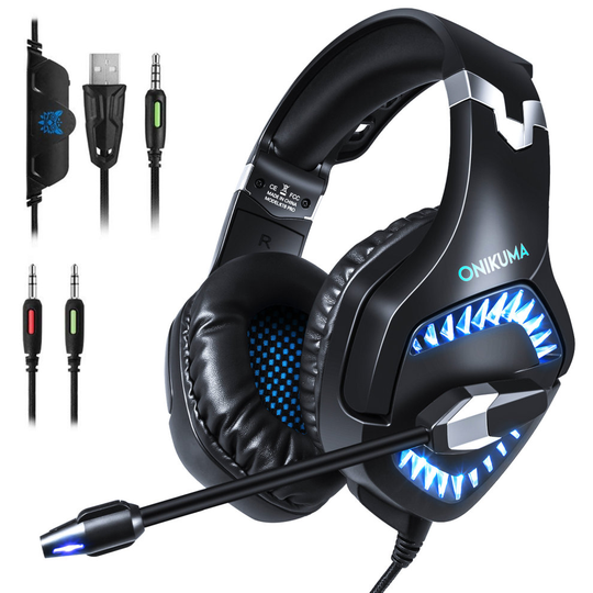 (Blue) LED Gaming Headset K1 Stereo Headphones ONIKUMA