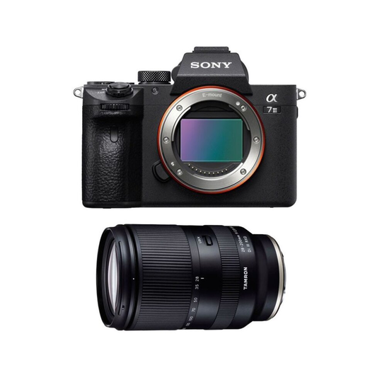 Sony A7 III camera, Tamron 28-200mm F2.8-5.6 DI III RXD lens & Sony E mount kit