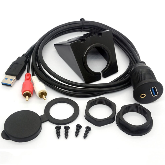 CentBest USB RCA Flush Mount Cable- USB 3.0 & 3.5mm AUX 2 RCA Male to USB and 1/8 Audio Stereo Female Dash Panel Mount Extension Code for Car Bike...