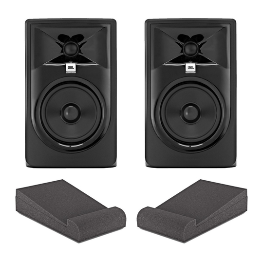JBL 305P MKII Studio Monitors with Isolation Pads Black