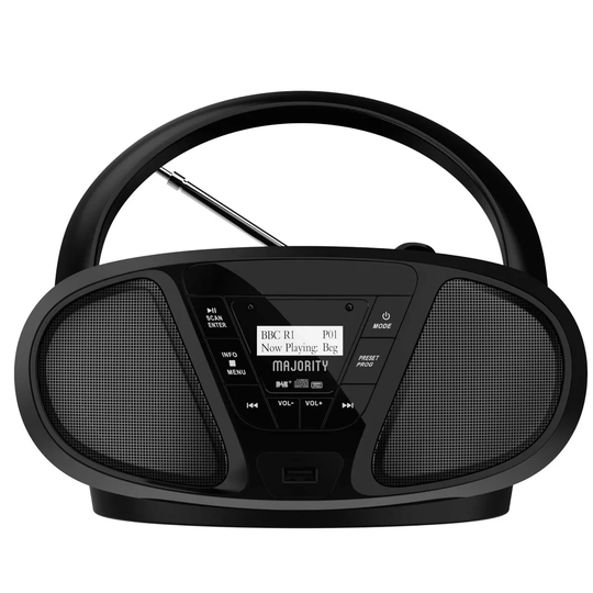 Majority Boxworth Portable Boombox With DAB Radio Bluetooth CD USB And AUX