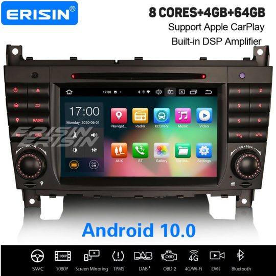8-Core Android 10 DSP Car Stereo CarPlay DAB+ Sat Nav For Mercedes-Benz C/CLC/CLK Class W203 W209