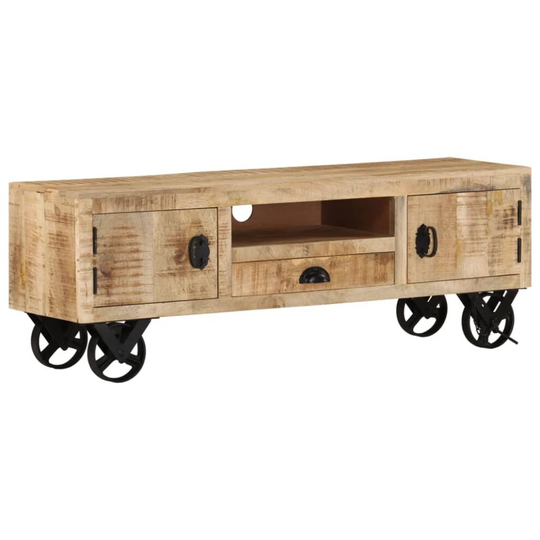 vidaXL Rough Mango Wood TV Cabinet with Wheels Stereo Cabinet TV Unit Lowboard