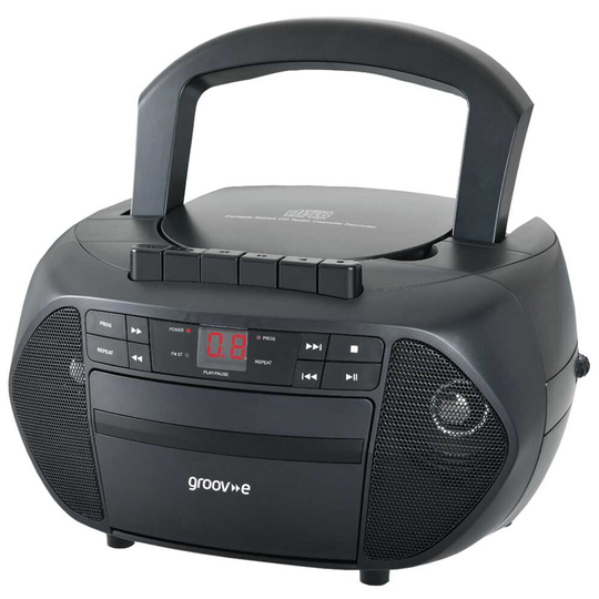 Traditional Boombox Portable CD & Cassette Player with Radio - Black